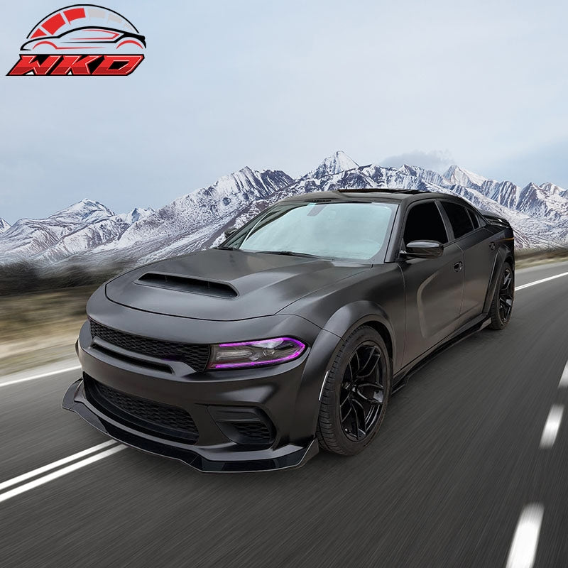 Fits 20-23 Dodge Charger Widebody IKON V1 3PCS Front Bumper Lip ABS  Gloss Black
