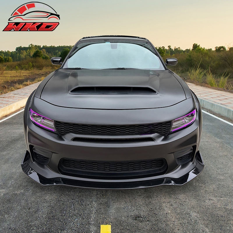 Fits 20-23 Dodge Charger Widebody IKON V1 3PCS Front Bumper Lip ABS  Gloss Black