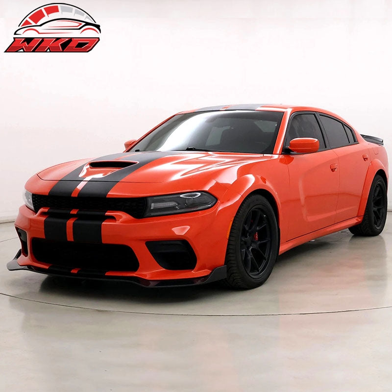 Fits 20-23 Dodge Charger Widebody IKON V1 3PCS Front Bumper Lip ABS  Gloss Black