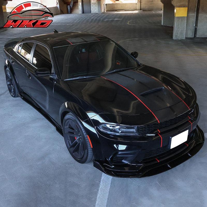 Fits 20-23 Dodge Charger Widebody IKON V2 Style Gloss Black Front Bumper Lip 4PC