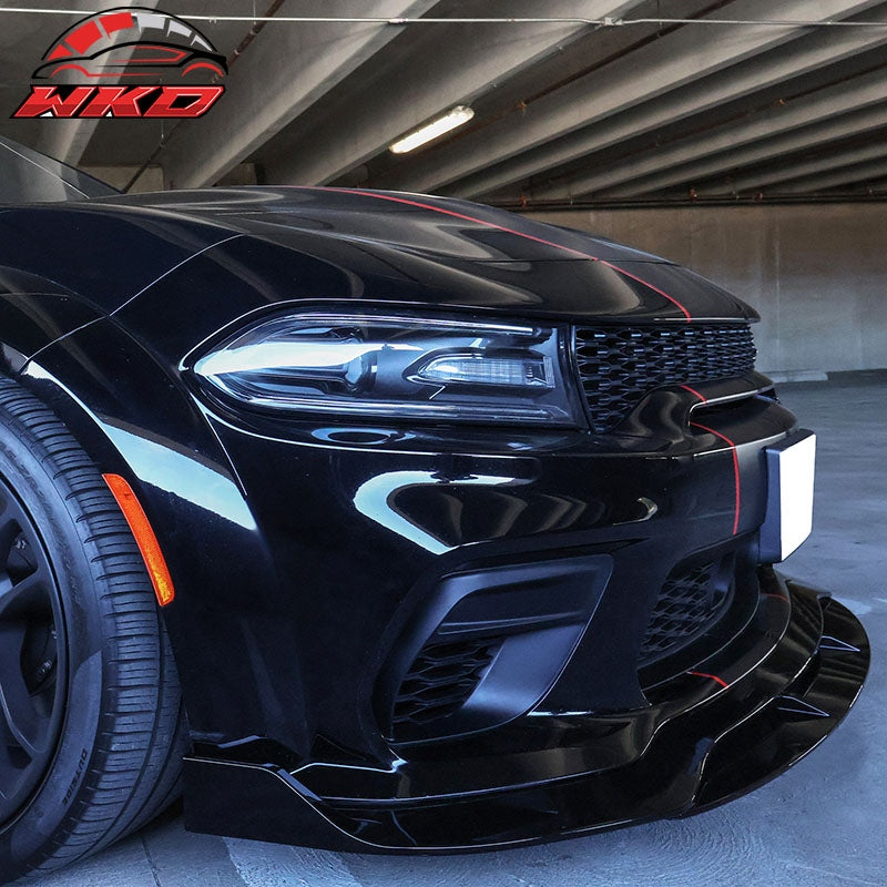 Fits 20-23 Dodge Charger Widebody IKON V2 Style Gloss Black Front Bumper Lip 4PC