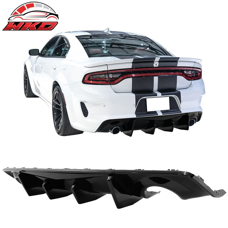 Fits 20-23 Dodge Charger Widebody IKON V2 Style 2PC Rear Diffuser PP Gloss Black
