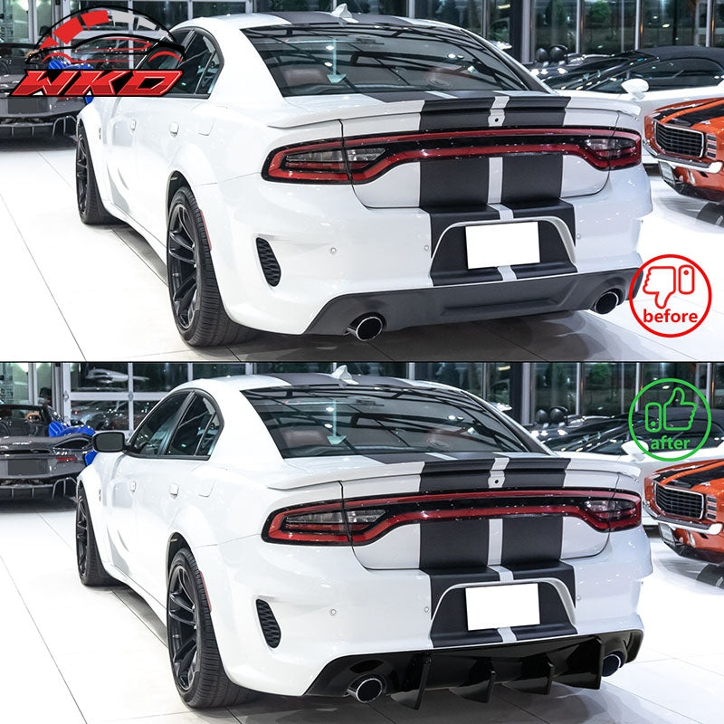Fits 20-23 Dodge Charger Widebody IKON V2 Style 2PC Rear Diffuser PP Gloss Black