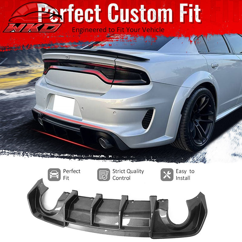 Fits 20-23 Dodge Charger Widebody IKON V4 Style Rear Diffuser Carbon Fiber Print