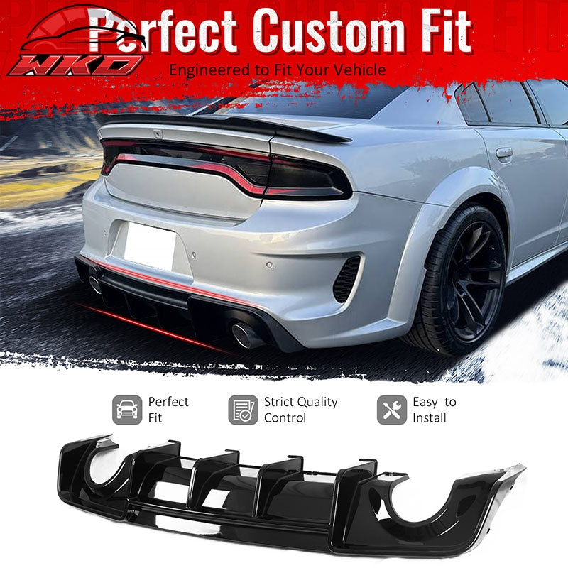Fits 20-23 Dodge Charger Widebody IKON V4 Style Rear Bumper Diffuser Gloss Black