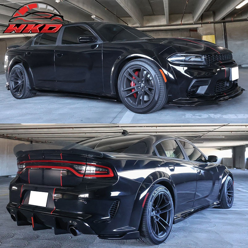Fits 20-23 Dodge Charger Widebody IKON Style 2PCS Side Skirts Lip PP Gloss Black
