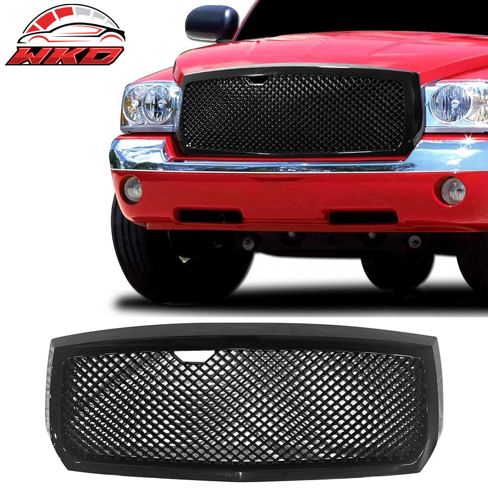 Fits 05-07 Dodge Dakota Mesh Style Front Bumper Hood Upper Grille Gloss Black