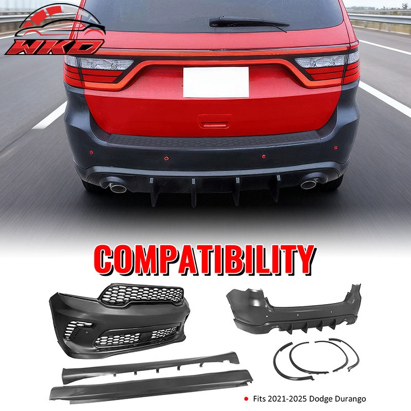 Fits 21-26 Dodge Durango Hellcat Style Front & Rear Bumper Cover W/V1 Diffuser