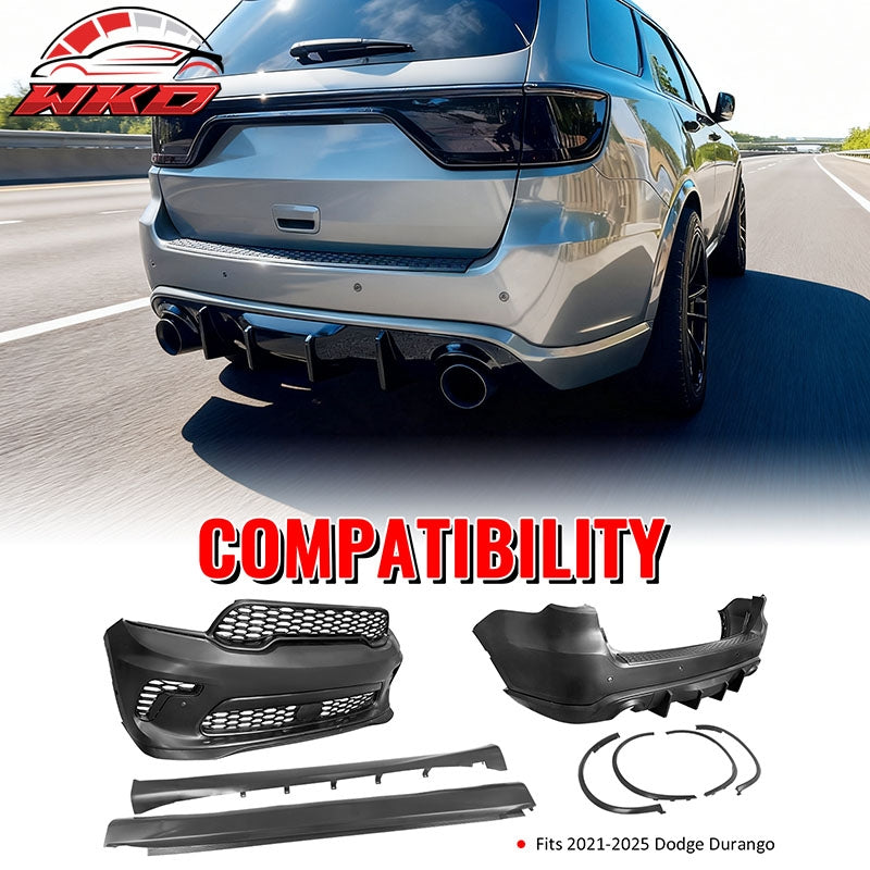 Fits 21-26 Dodge Durango Hellcat Style Front & Rear Bumper Cover W/V2 Diffuser