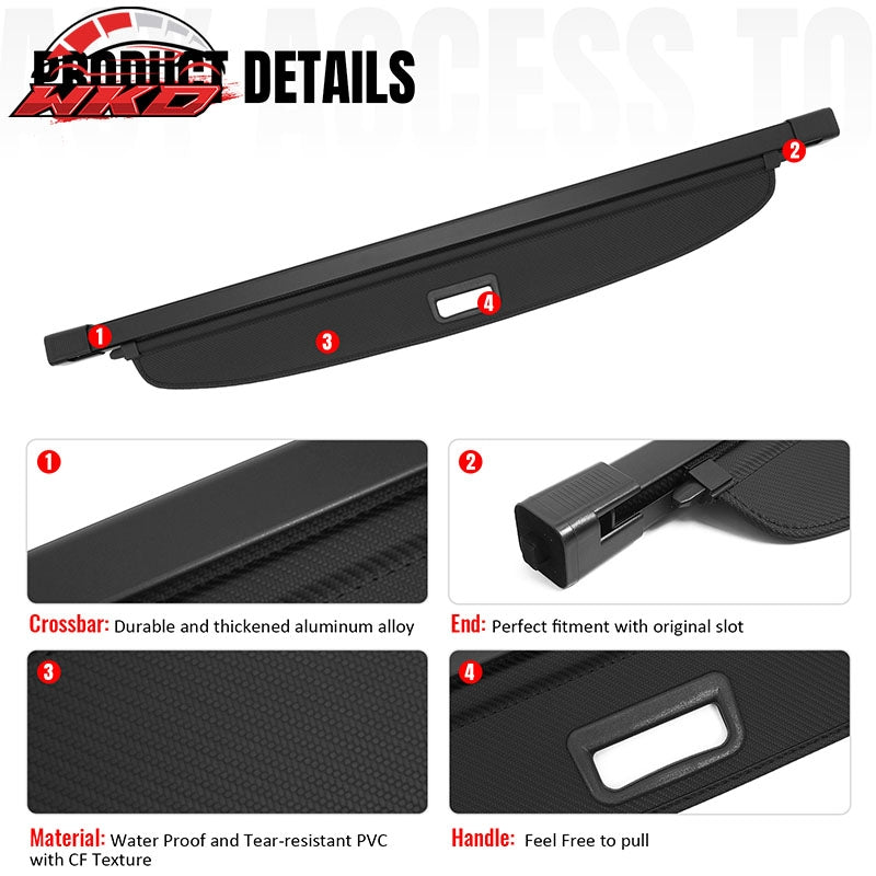 Fits 11-26 Dodge Durango Retractable Cargo Cover W/2nd Row Carbon Fiber Texture