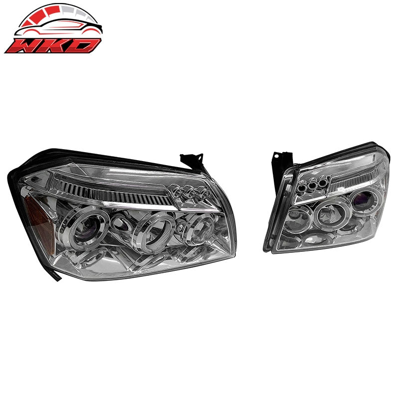 Fits 05-07 Dodge Magnum Front Bumper Head Lights Chrome Housing Blue Projector
