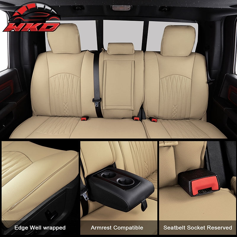 Fits 13-25 Dodge Ram 1500 13-26 2500 3500 Front Rear Seat Covers Full Set Beige