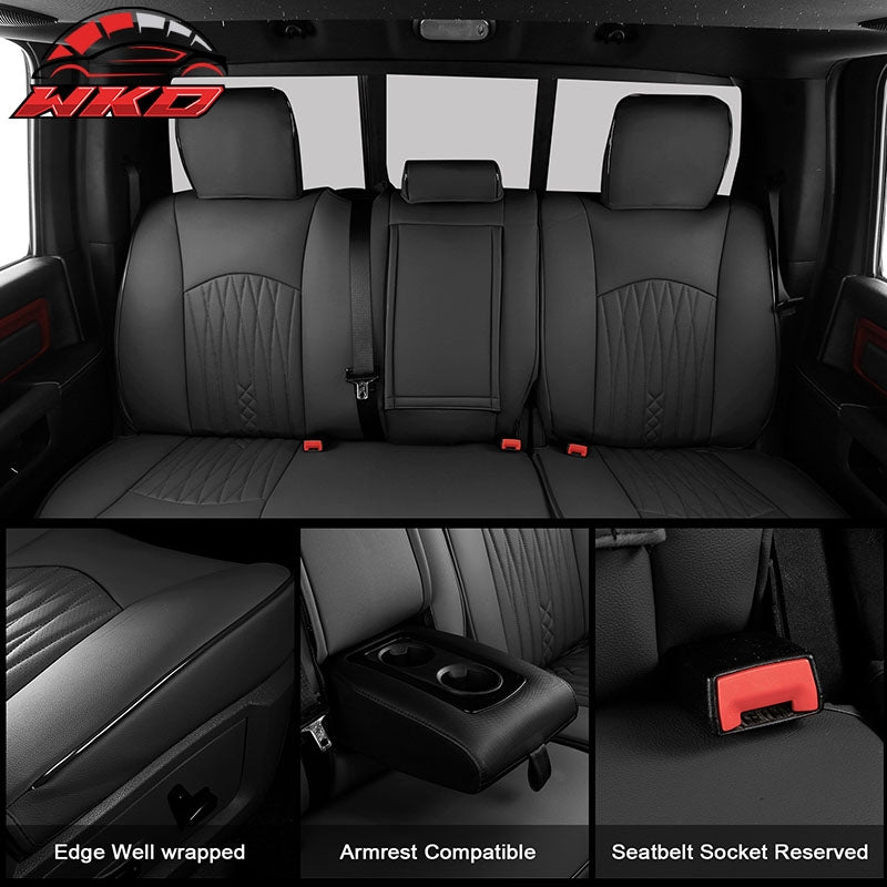 Fits 13-25 Dodge Ram 1500 13-26 2500 3500 Front Rear Seat Covers Full Set Black