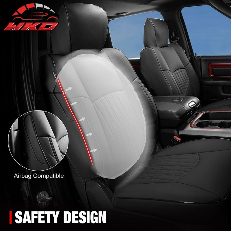 Fits 13-25 Dodge Ram 1500 13-26 2500 3500 Front Row Seat Covers Protector Black