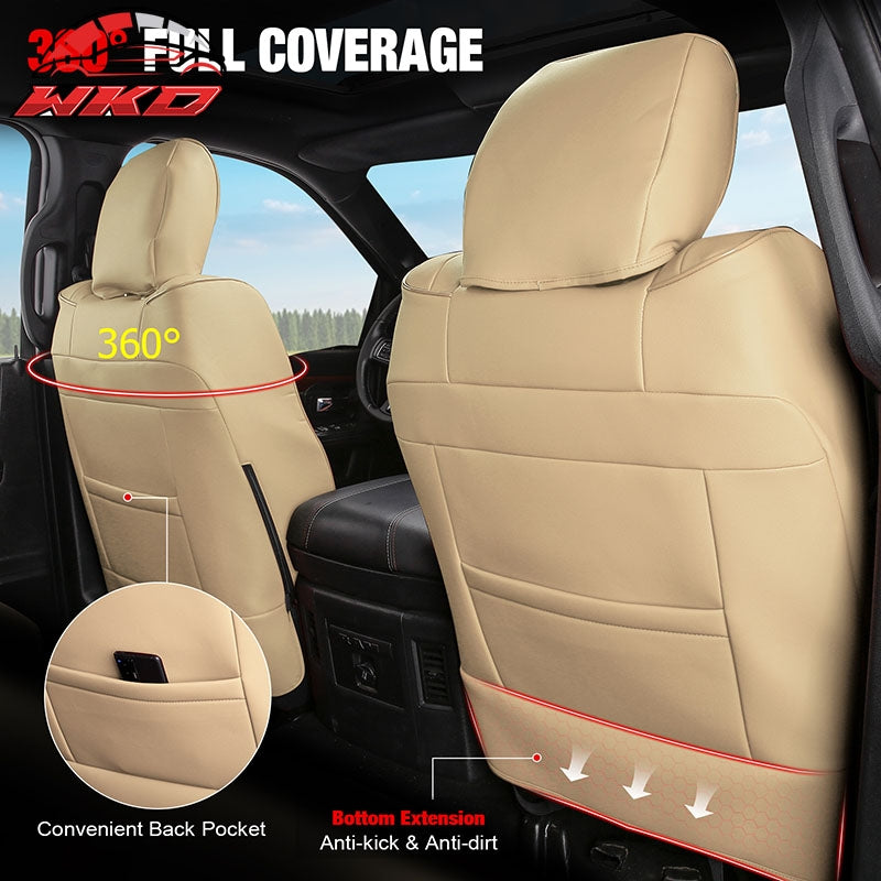 Fits 19-26 Dodge Ram 1500 Crew Cab Pickup Front Row Seat Covers Protector Beige
