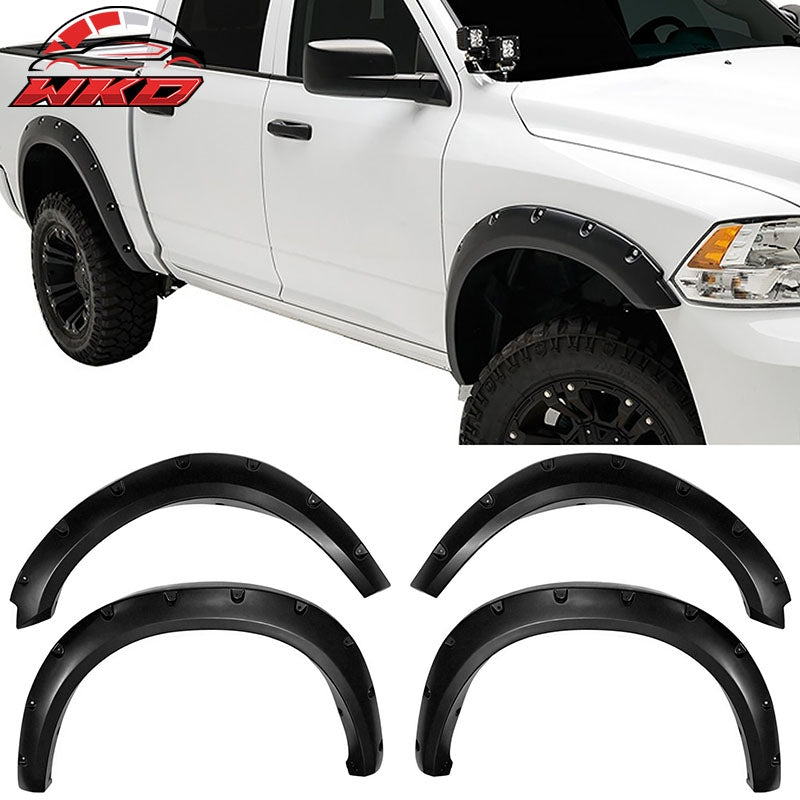 Fits 09-18 Dodge Ram 1500 Pocket Rivet Style Wheel Fender Flares Textured Black