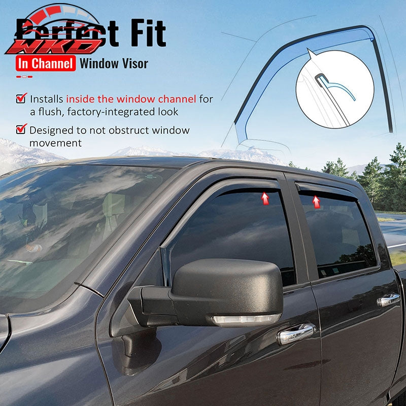 Fits 09-18 Dodge Ram 1500 10-26 Ram 2500 3500 Crew Cab In-Channel Window Visors