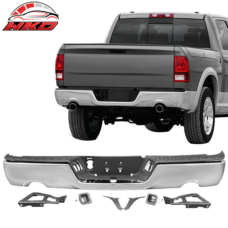 Wholesale 09-18 Dodge Ram 1500 Chrome Rear Step Bumper Cover w/ Dual Exhaust Holes