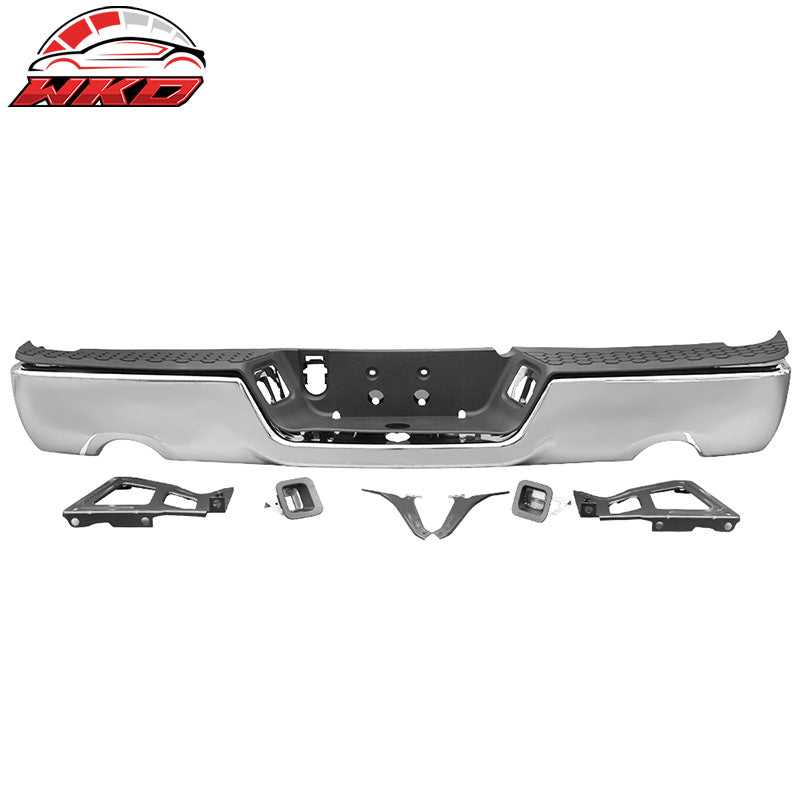 Fits 09-18 Dodge Ram 1500 Chrome Rear Step Bumper Cover w/ Dual Exhaust Holes