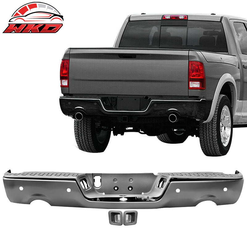Wholesale 09-18 Dodge 1500 Unpainted Rear Step Bumper w/ Dual Exhaust & Sensor Holes