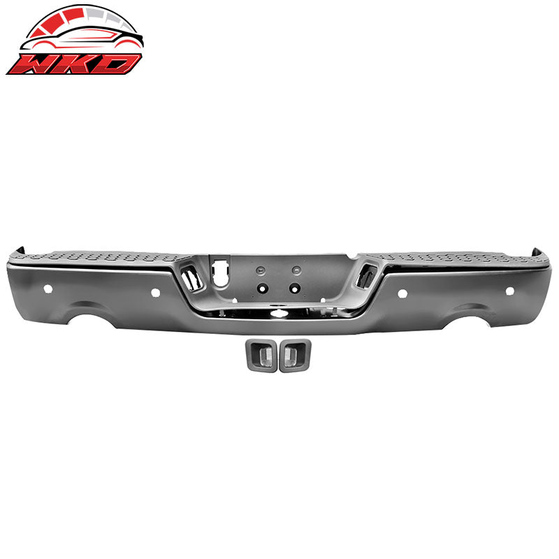 Fits 09-18 Dodge 1500 Unpainted Rear Step Bumper w/ Dual Exhaust & Sensor Holes