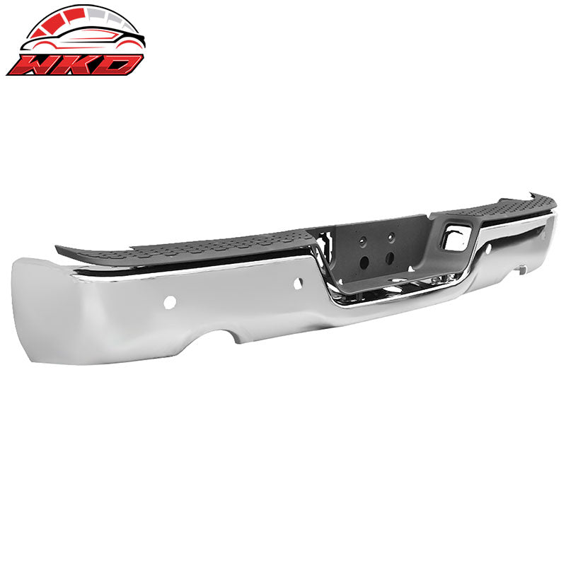 Fits 09-18 Dodge 1500 Chrome Rear Step Bumper w/ Dual Exhaust & Sensor Holes