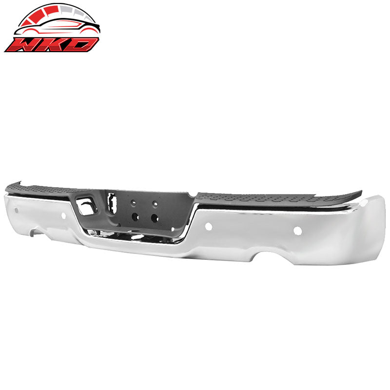 Fits 09-18 Dodge 1500 Chrome Rear Step Bumper w/ Dual Exhaust & Sensor Holes