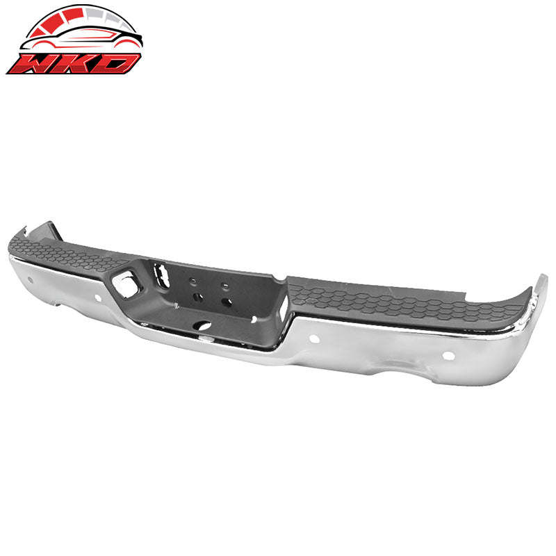 Fits 09-18 Dodge 1500 Chrome Rear Step Bumper w/ Dual Exhaust & Sensor Holes