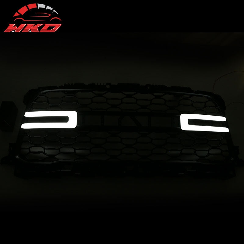 Fits 19-24 Dodge Ram 1500 Front Bumper Hood Mesh Grille W/ White LED Matte Black