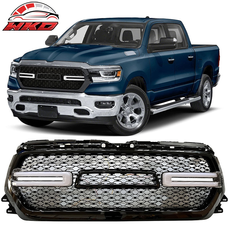Wholesale 19-24 Dodge Ram 1500 Front Bumper Upper Mesh Grille W/White LED Gloss Black