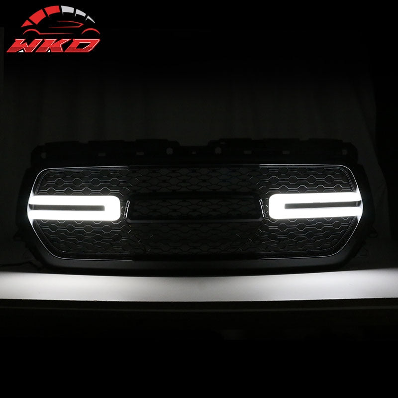 Fits 19-24 Dodge Ram 1500 Front Bumper Upper Mesh Grille W/White LED Gloss Black