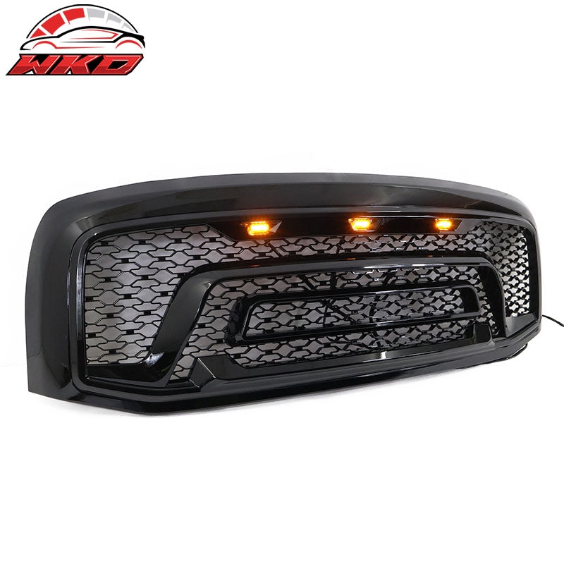 Fits 06-09 Dodge Ram 1500 2500 3500 Gloss Black Front Grille With Signal Lights