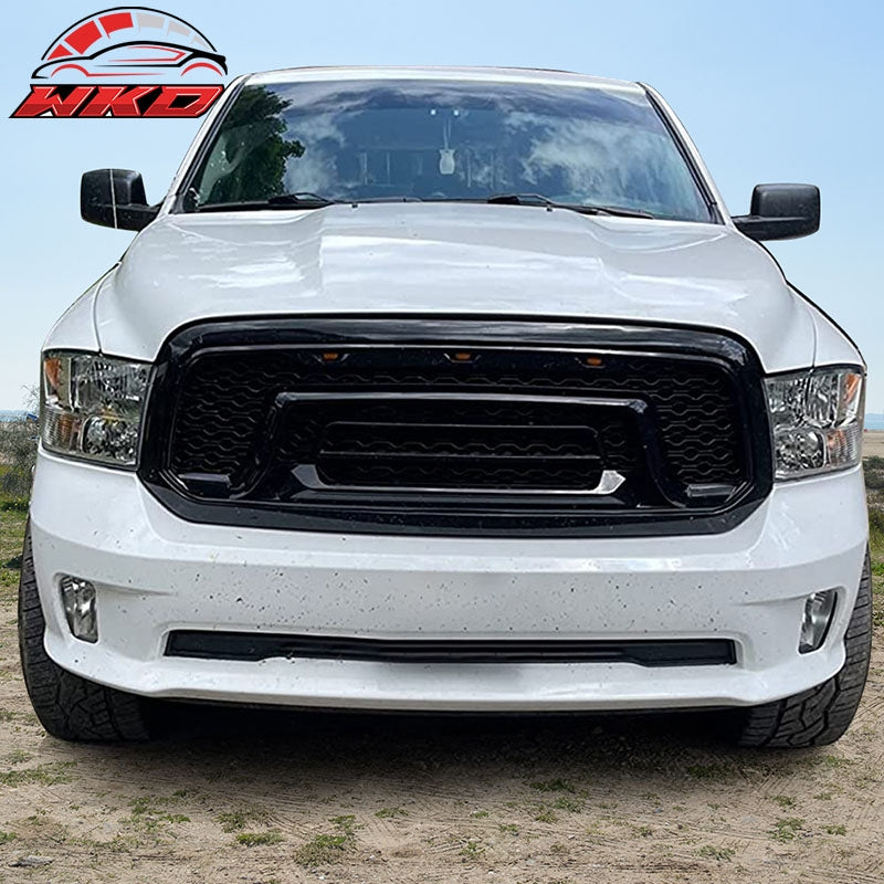 For 13-24 Dodge Ram 1500 Rebel Style Front Bumper Grille W/LED Light Gloss Black