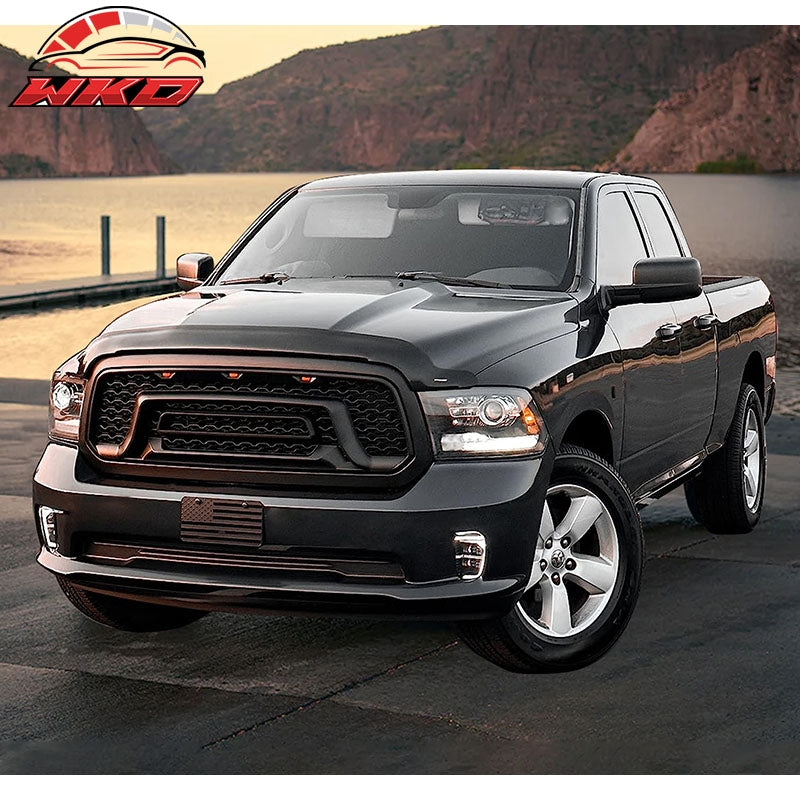 For 13-24 Dodge Ram 1500 Rebel Style Front Bumper Grille W/LED Light Gloss Black
