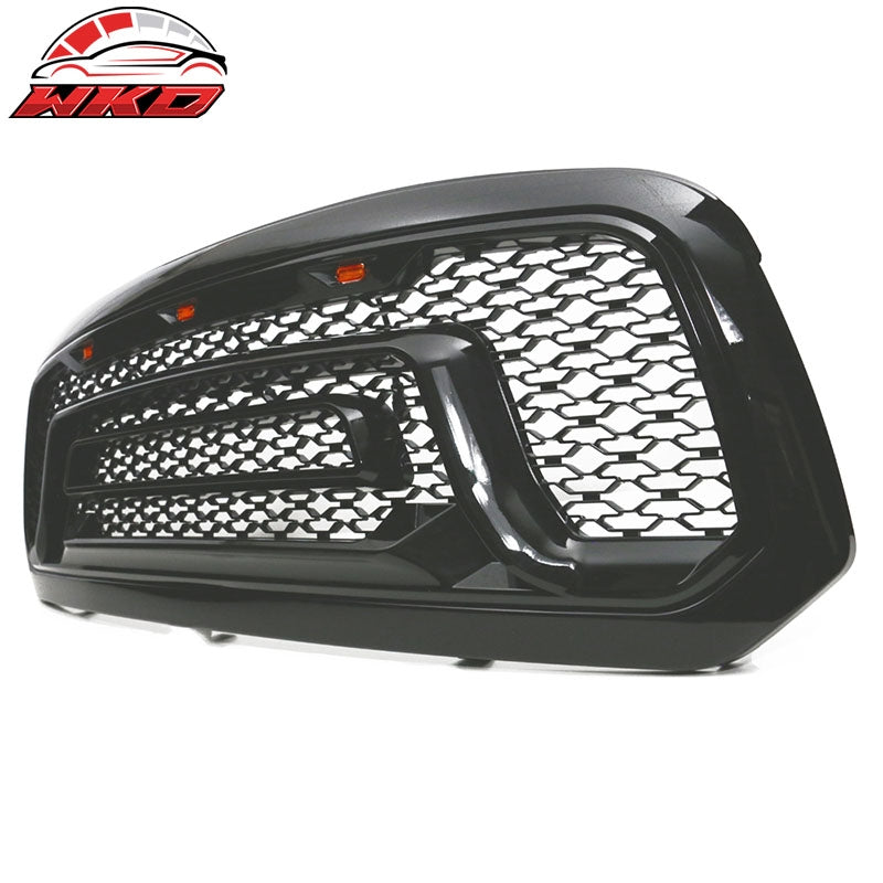 For 13-24 Dodge Ram 1500 Rebel Style Front Bumper Grille W/LED Light Gloss Black
