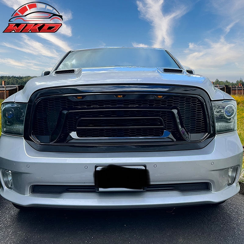 Fits 13-24 Dodge Ram 1500 Rebel Style Front Bumper Hood Mesh Grille Matte Black
