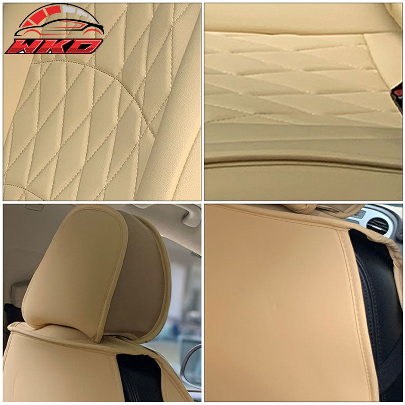For 09-23 Dodge Ram 1500 2500 3500 Beige Seat Covers PU Leather 5-Seat Bench Pad