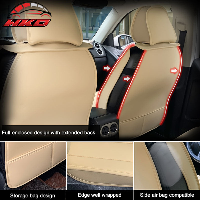 For 09-23 Dodge Ram 1500 2500 3500 Beige Seat Covers PU Leather 5-Seat Bench Pad