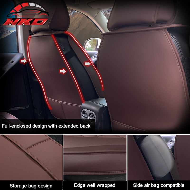 For 09-23 Dodge Ram 1500 2500 3500 Brown Seat Covers PU Leather 5-Seat Bench Pad