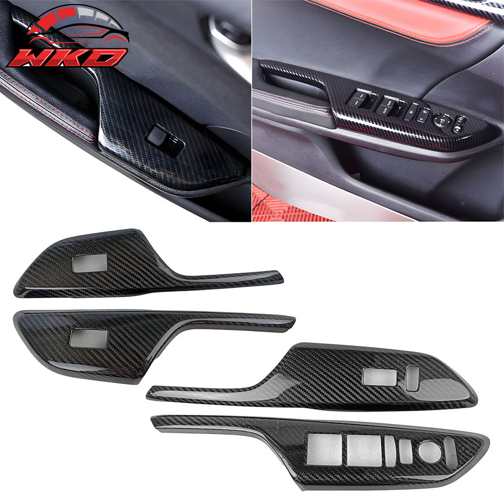 Fits 16-21 Honda Civic 4Dr Door Window Lift Switch Cover Panel Trim Carbon Fiber