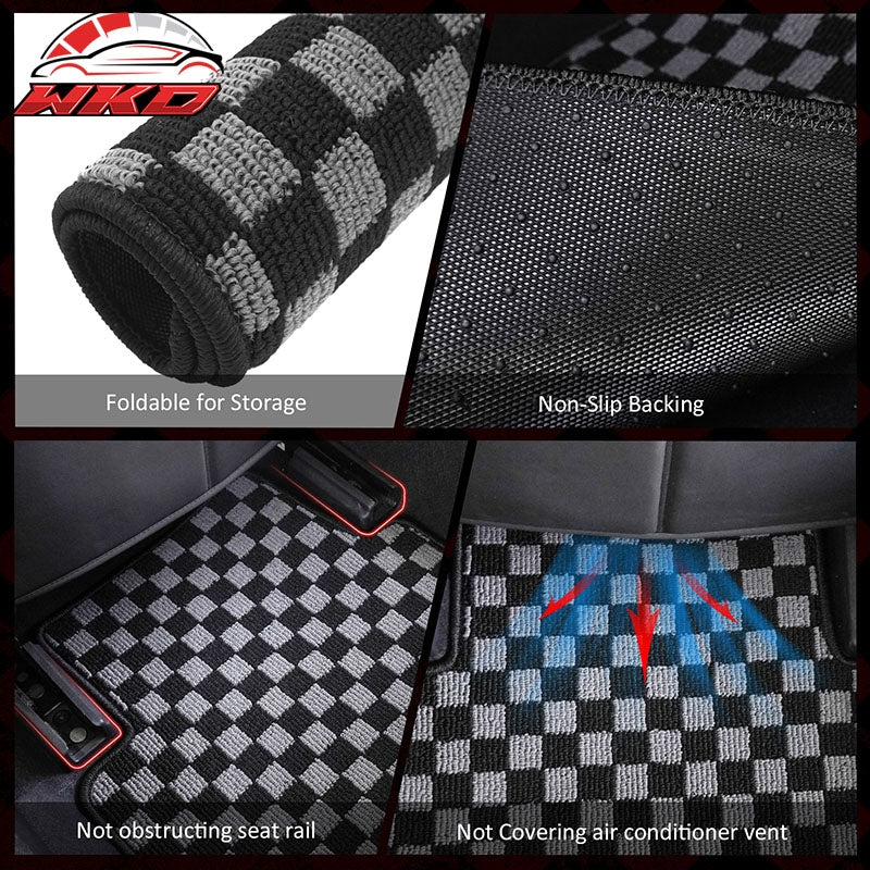05-10 E60 5 Series 4PCS Floor Mats Carpets Checkered Black Gray Plaid FOR: (BMW)