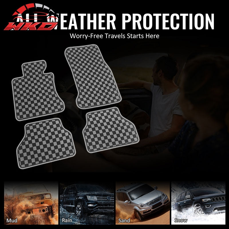 05-10 E60 5 Series 4PCS Floor Mats Carpets Checkered Black Gray Plaid FOR: (BMW)