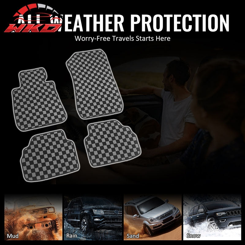 06-11 E90 3 Series 4DR Floor Mats Carpets Checkered Black Gray Plaid FOR: (BMW)