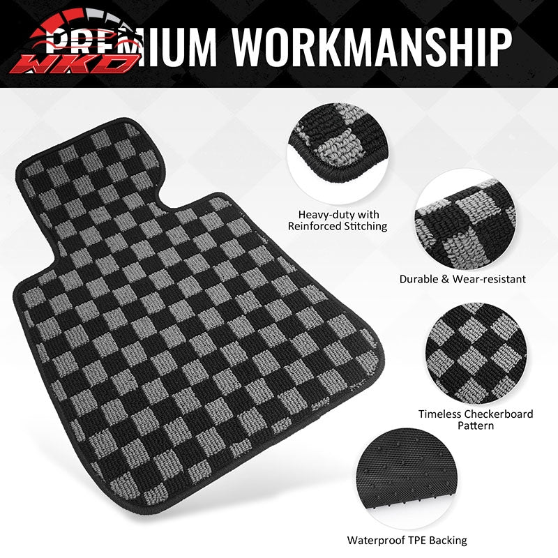 07-13 E92 3-Series 2DR Floor Mats Carpets Checkered Black Gray Plaid FOR: (BMW)