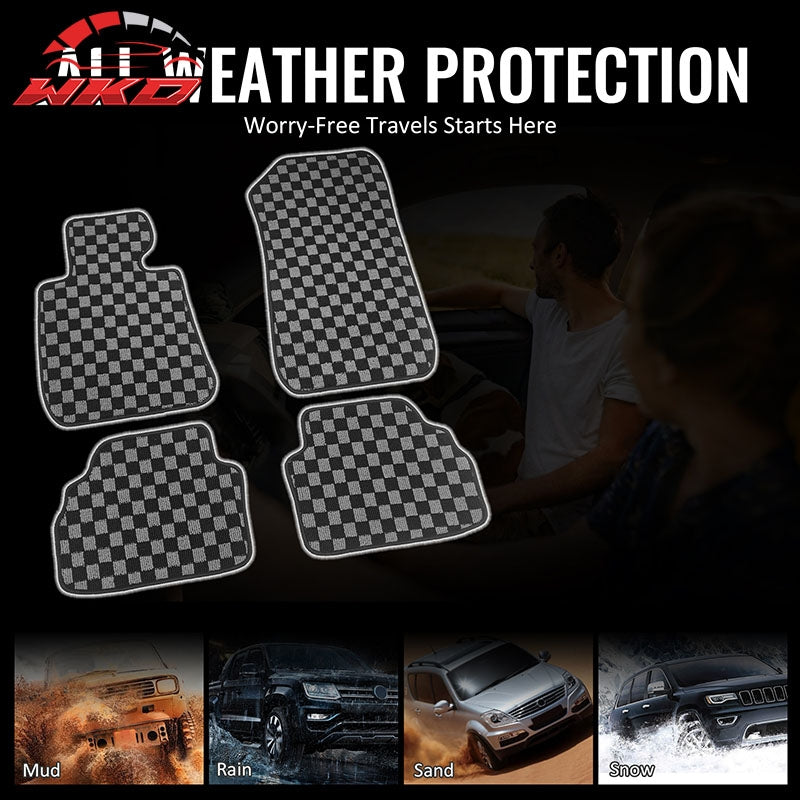 07-13 E92 3-Series 2DR Floor Mats Carpets Checkered Black Gray Plaid FOR: (BMW)