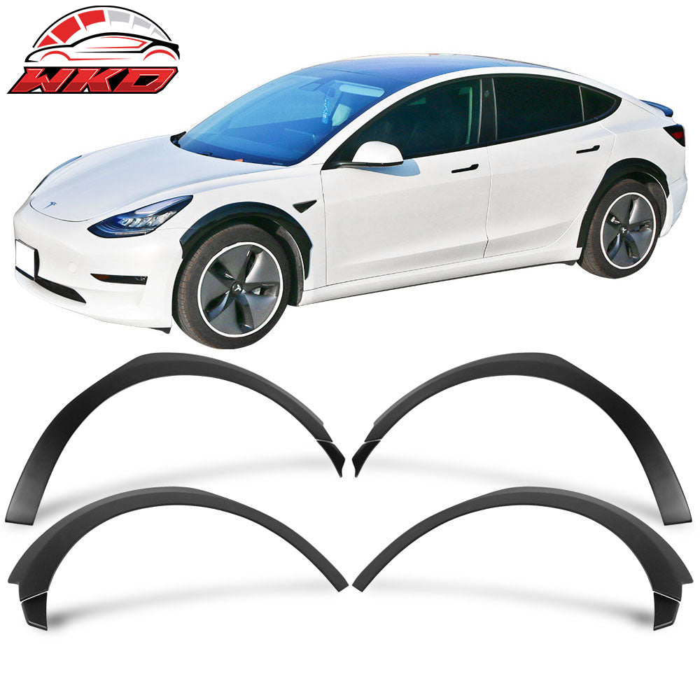 Fits 17-23 Tesla Model 3 Fender Flares Wheel Strip Trim Matte Black 8PC - FRP