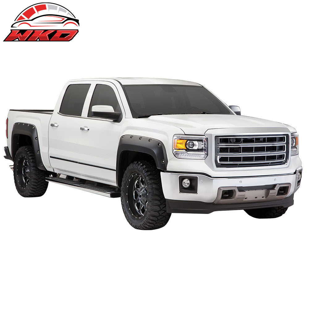 Fits 14-16 GMC Sierra 1500 Sanded Pocket Rivet Style Fender Flares Unpainted ABS