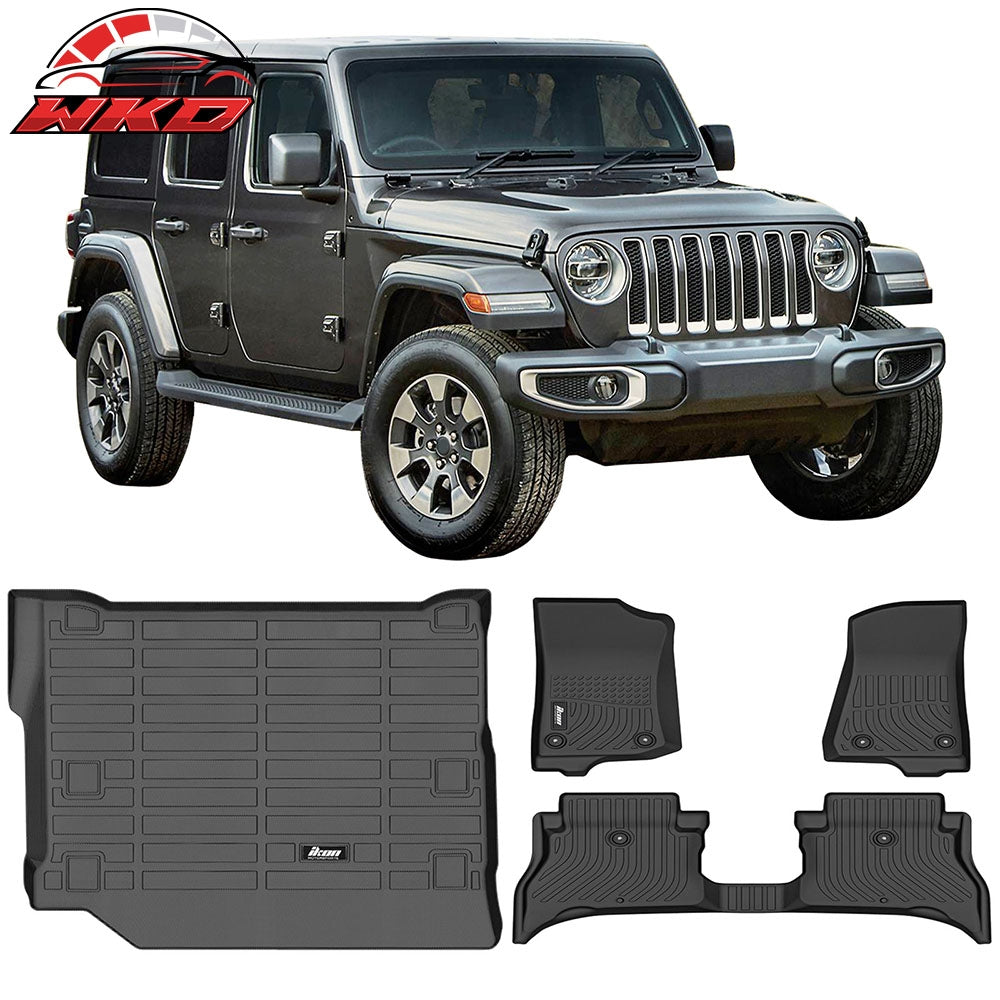 2021-26 Jeep Wrangler 4xe All Weather Floor Mats & Rear Trunk Cargo Liner TPE | Wholesale