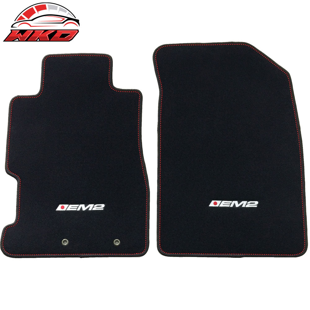 Fits 01-05 Honda Civic 4Dr 3PC Floor Mats W/EM2 Logo & Red Stitching Nylon Black