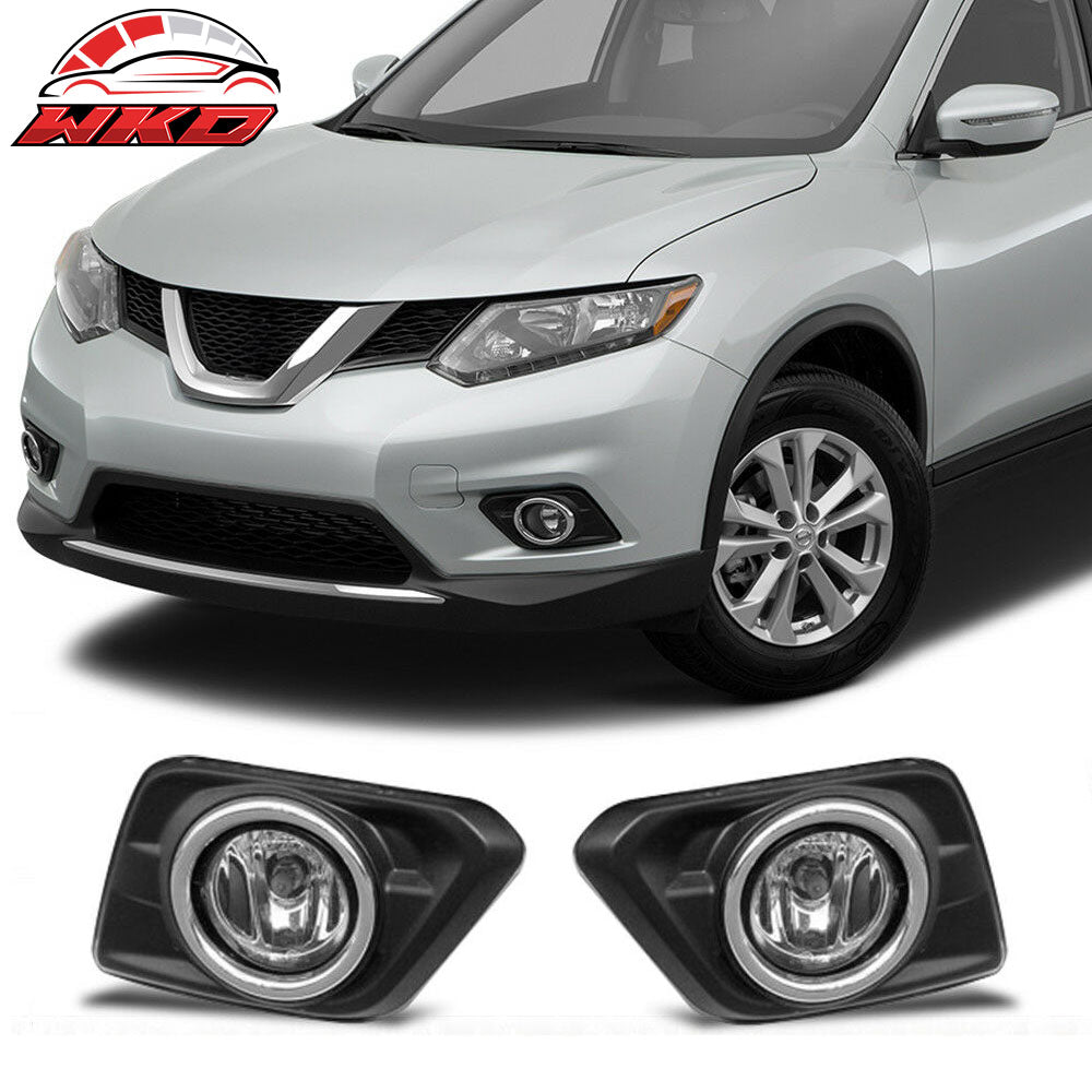 Fits 14-16 Nissan Rogue Chrome Clear Lens Fog Light Driving Lamp+Switch+Bezel